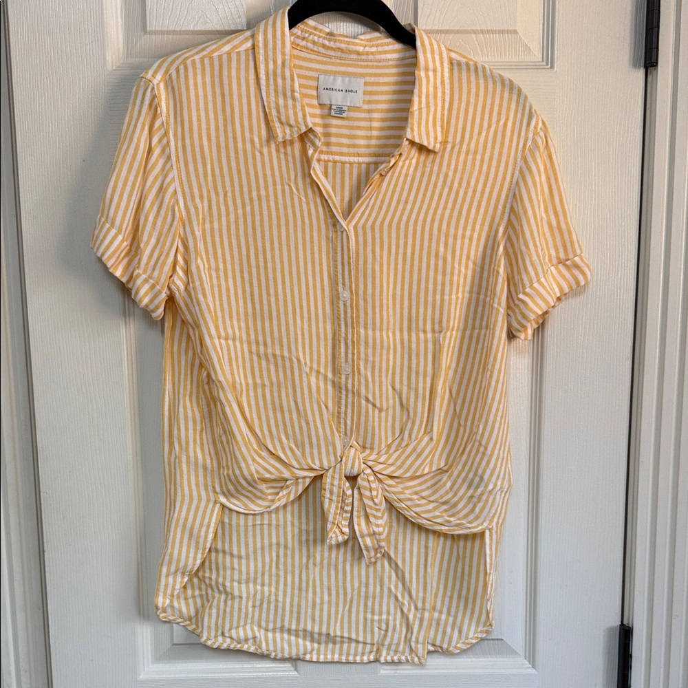 American Eagle Outfitters Yellow Striped Button-Down Shirt